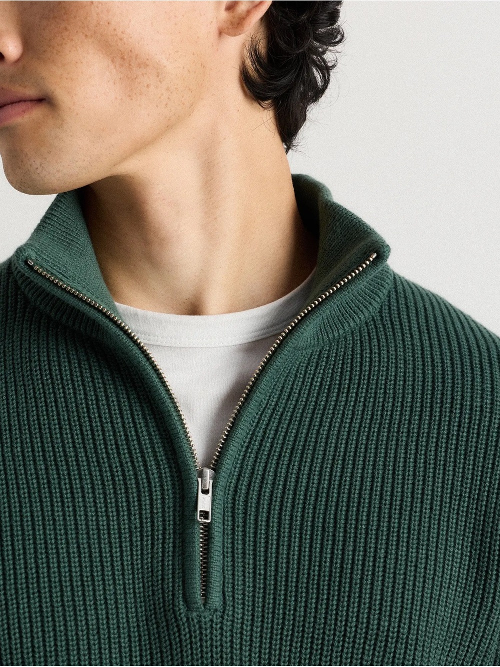 quince — organic cotton ribbed quarter-zip sweater in big sur green - Picture 4 of 5